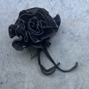 Kaneko Los Angeles Black Sheer Fabric Rose Brooch